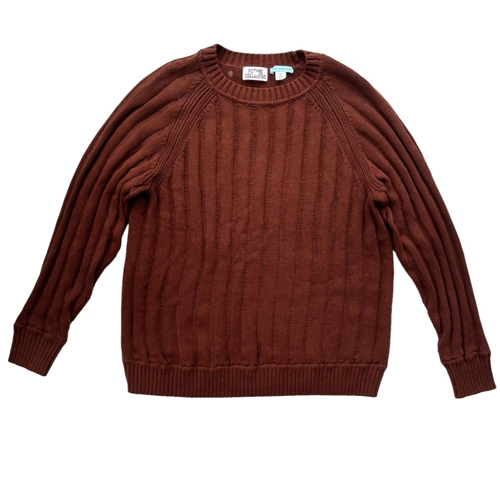 Future Collective Women’s Sz Medium Brown Open Knit Long Sleeve Crewneck Sweater
